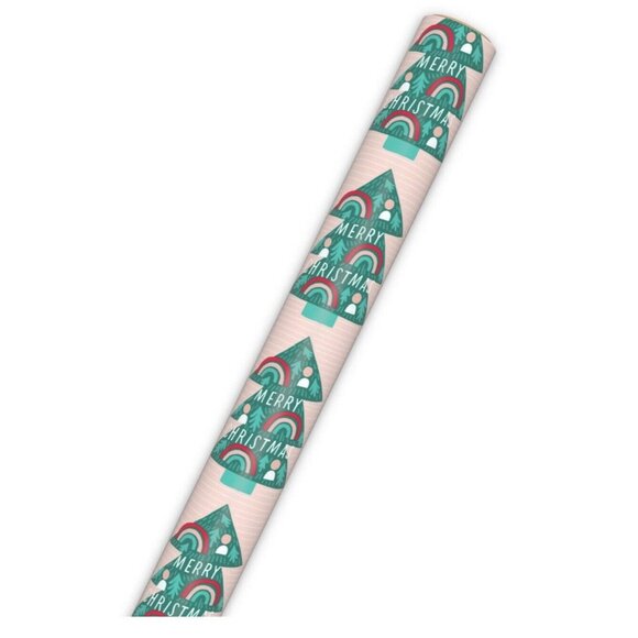 Hallmark Wrapping Paper Christmas Rainbow Trees Light Pink Roll 35 sq ft Holiday - Picture 4 of 4